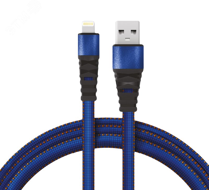 Изображение товара Кабель USB-Lightning 2.4 A, 1 м, синяя нейлоновая оплетка REXANT