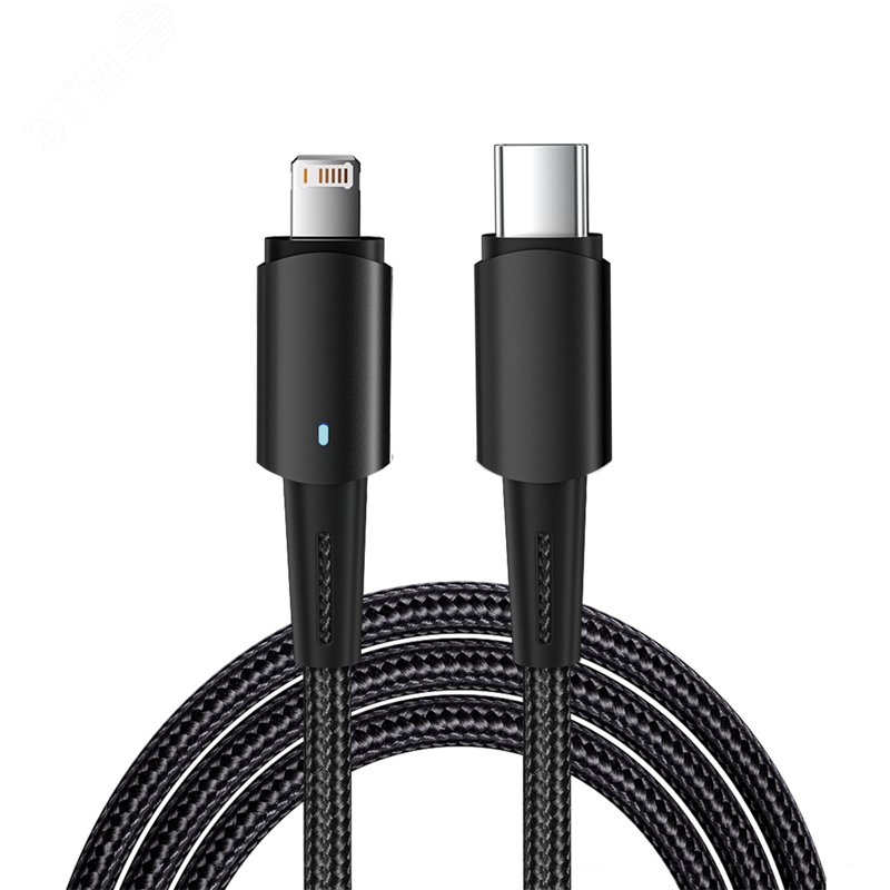 Изображение товара Кабель USB Type-C - Lightning для Apple, 3А, 1м, черный (шт)