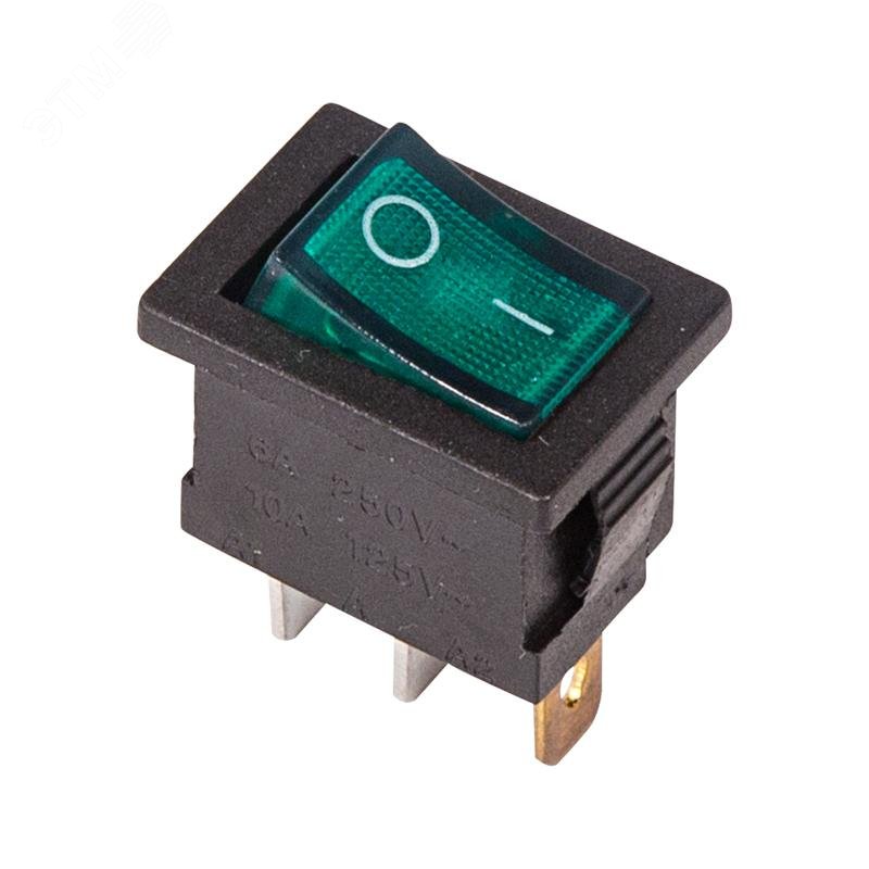 Изображение товара Выключатель клавишный 250V 6А ON-OFF зеленый с подсветкой Mini