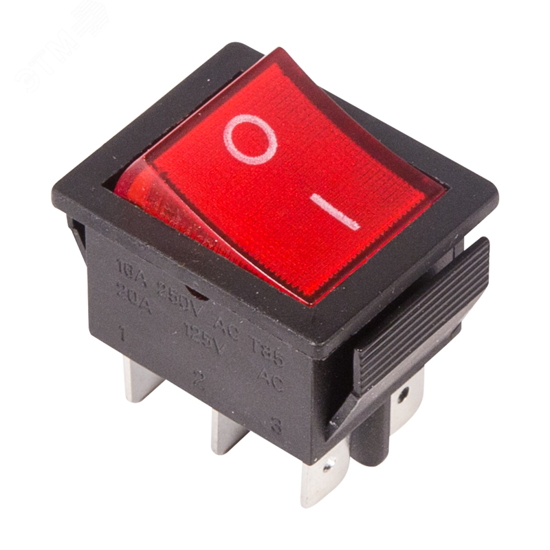 Выключатель клавишный 250V 15А (6с) ON-ON красный с подсветкой 36-2350 REXANT