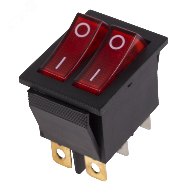 Выключатель клавишный 250V 15А (6с) ON-OFF красный с подсветкой двойной 36-2410 REXANT