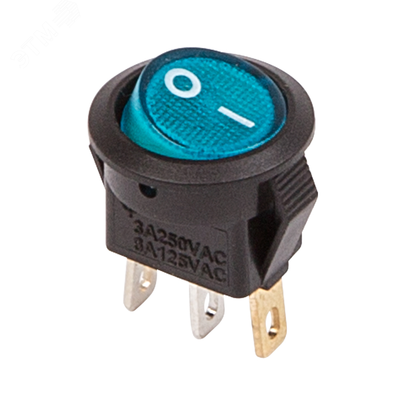 Выключатель клавишный круглый 250V 3А (3с) ON-OFF синий с подсветкой Micro 36-2531 REXANT