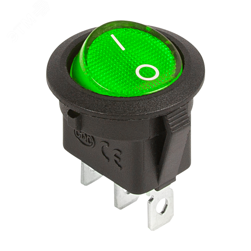 Выключатель клавишный круглый 12V 20А (3с) ON-OFF зеленый с подсветкой 36-2588 REXANT