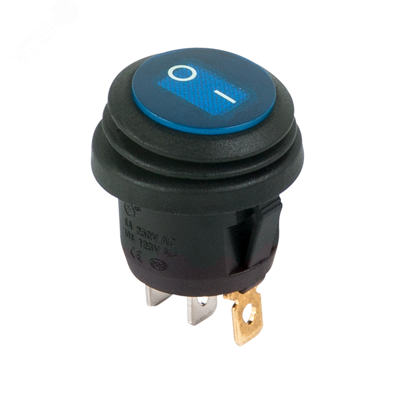 Выключатель клавишный круглый 250V 6А (3c) ON-OFF синий с подсветкой влагозащита 36-2596 REXANT