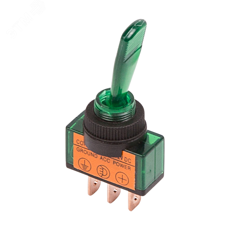 Изображение товара Тумблер 12V 20A ON-OFF с зеленой подсветкой