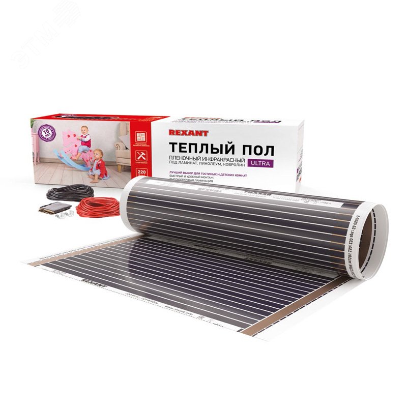 Изображение товара Теплый пол пленочный Ultra RXM 220, площадь 2.5 кв м, 0.5х5 м, 550 Вт, REXANT (шт)