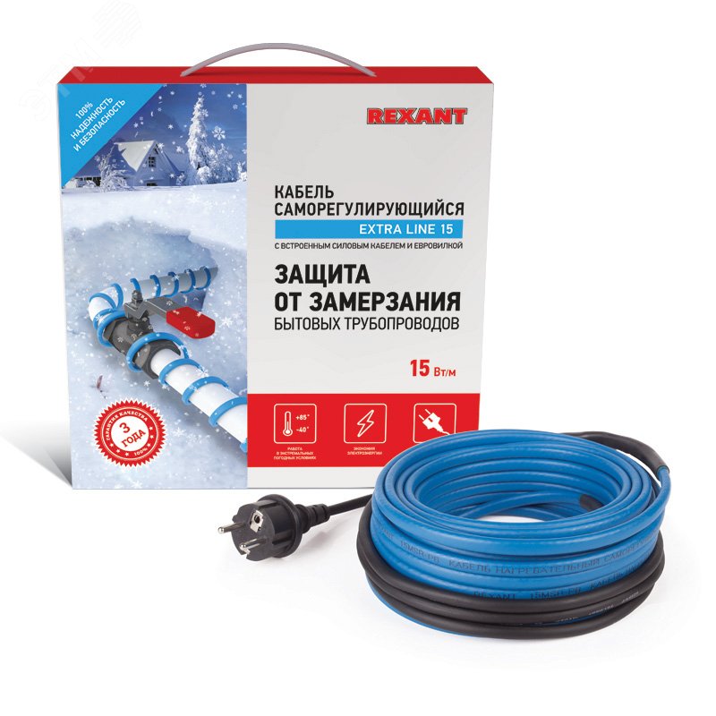 Изображение товара Кабель нагревательный саморегулирующийся 15MSR-PB, на трубу, 25м/375Вт (компл)