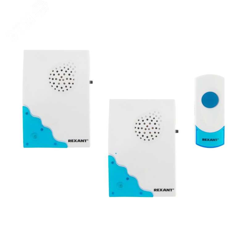 Изображение товара Звонок беспроводной дверной с двумя вызывными панелями 32 мелодии 100м кнопка IP44 белый/синий RX-5 (шт)