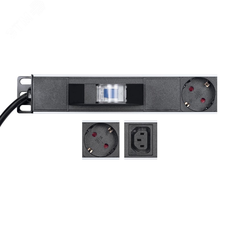 Блок розеток PDU вертикальный 10 розеток СЕЕ 7/4 Schuko 10 розеток C13 16А автомат защиты шнур 2м вилка СЕЕ 7/7 Schuko черный — фото 2