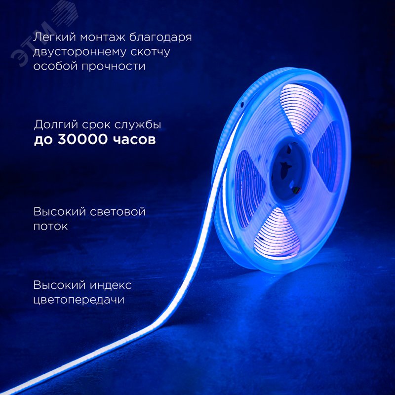 Лента светодиодная 8Вт/м 24В синий IP20 LEDx320/м 5м COB — фото 2