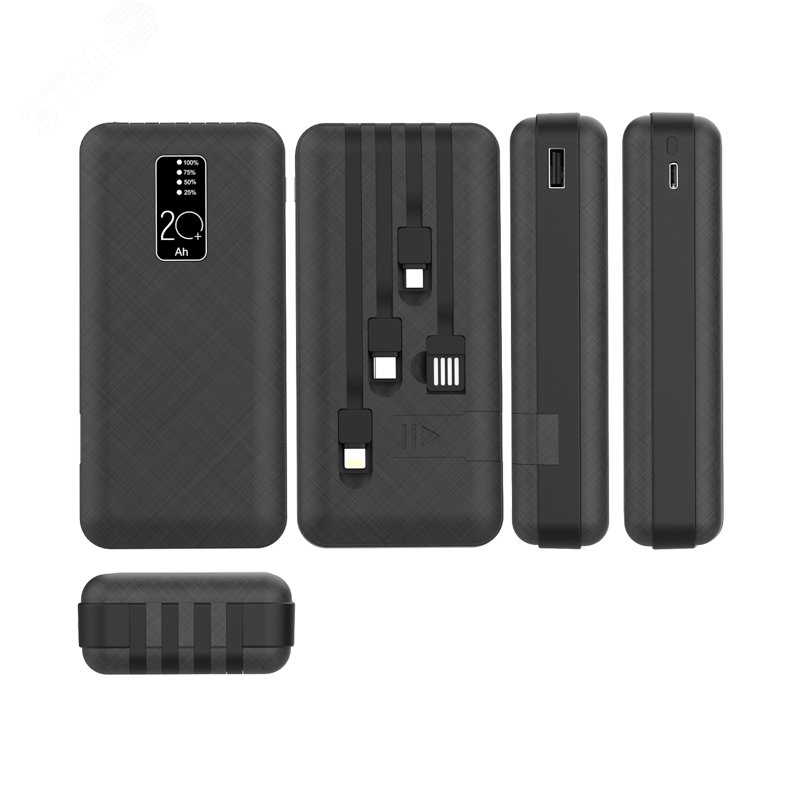 Устройство портативное зарядное Power Bank (аккумуляторная батарея) 20000 mAh, черное — фото 2