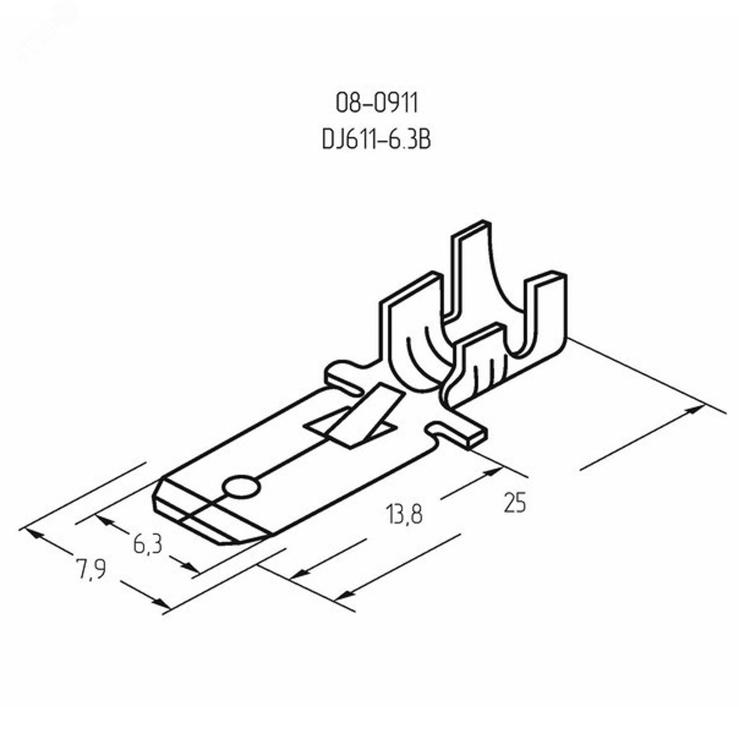 Клемма плоская штекер 6.3 мм 0,5-1.5 кв мм (РП-п 1.5-(6.3) длина 25,5 мм — фото 2