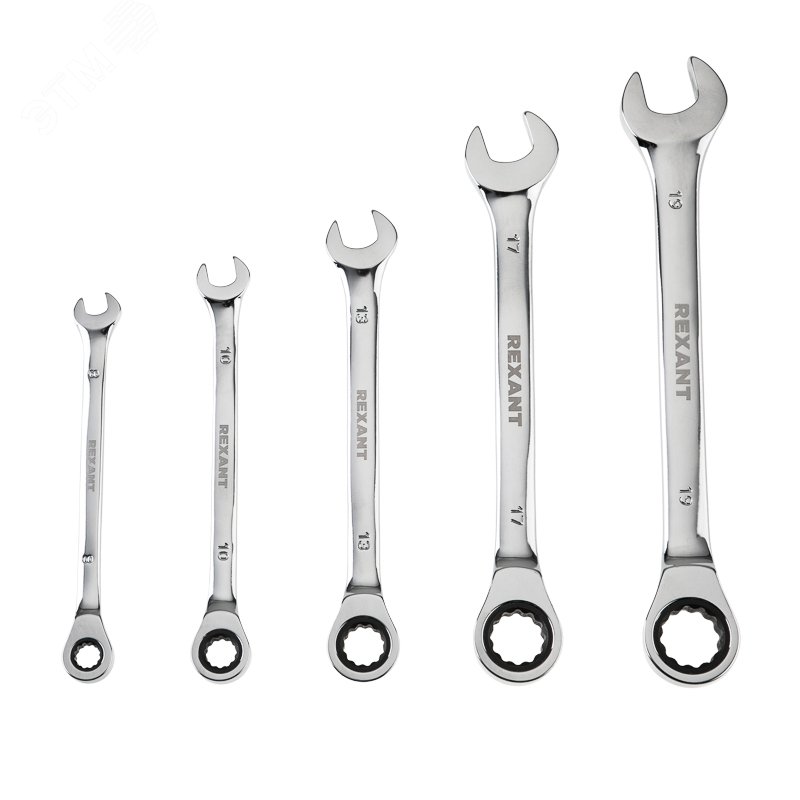 Изображение товара Набор ключей комбинированных трещоточных (8, 10, 13, 17, 19 мм), CrV (шт)