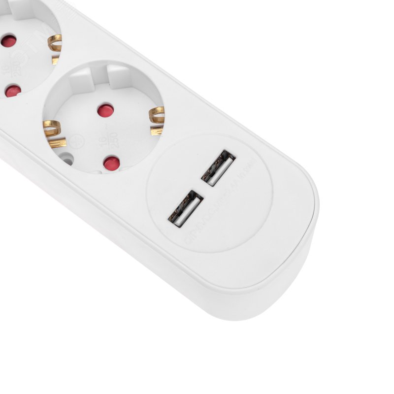 Удлинитель СТАНДАРТ 3 гнезда, 5 м, 3х1,0 мм2, с/з, с выключателем, 2 USB, белый — фото 3