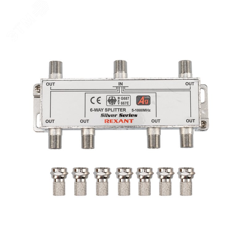 Изображение товара Делитель ТВ краб x 6 + 7шт. F BOX 5-1000 МГц Silver, (шт)