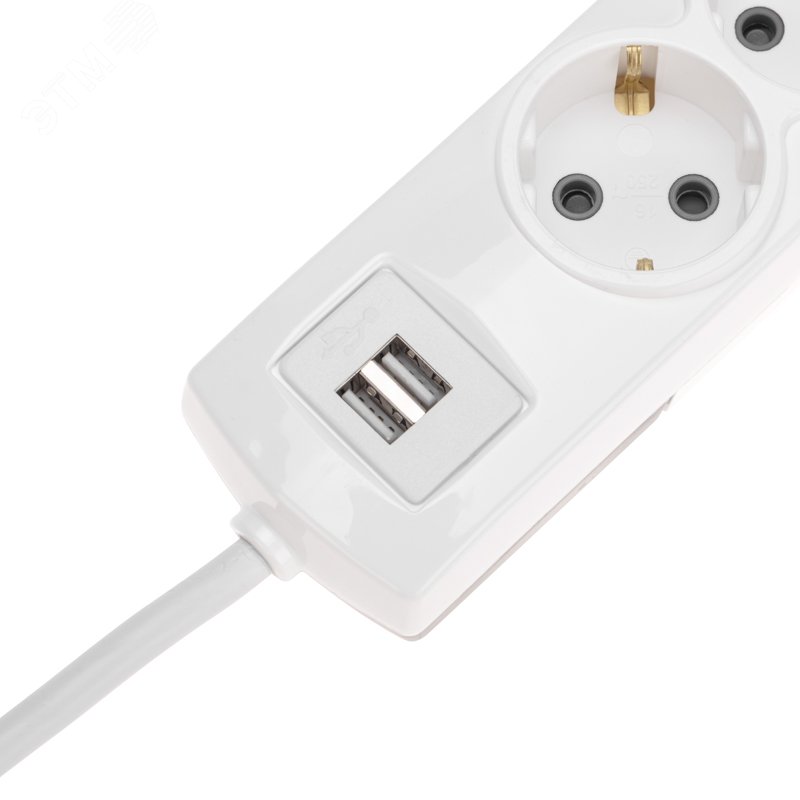 Удлинитель ПРЕМИУМ 3 гнезда, 3 м, 3х1,5 мм2, с/з, 2 USB, белый — фото 3