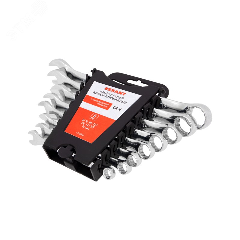 Изображение товара Набор комбинированных ключей CrV 8-19 мм REXANT, 8 шт, хромированное покрытие