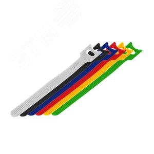 Изображение товара Набор хомутов-стяжек многоразовых на липучке 210х16 мм, цветная, упаковка 12 шт, REXANT (упак)