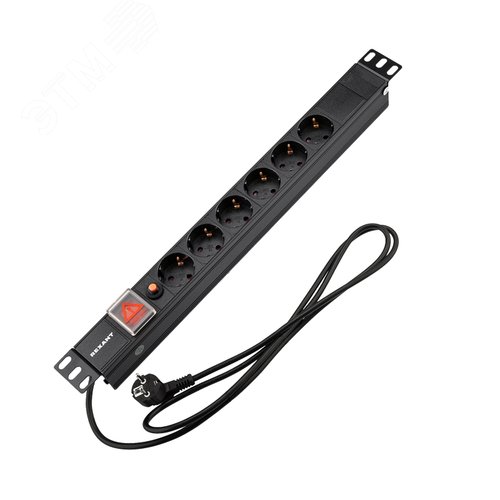 Изображение товара Блок розеток PDU горизонтальный 1U 6 розеток СЕЕ 7/4 Schuko 16A с выключателем шнур 2м вилка СЕЕ 7/7 Schuko черный (шт)