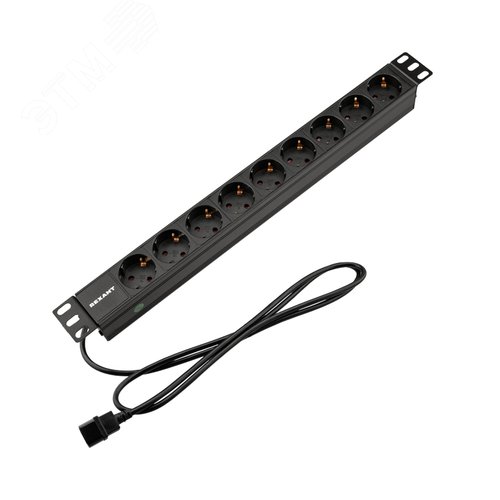 Изображение товара Блок розеток PDU горизонтальный 1U 9 розеток СЕЕ 7/4 Schuko 10A шнур 2м вилка C14 черный (шт)