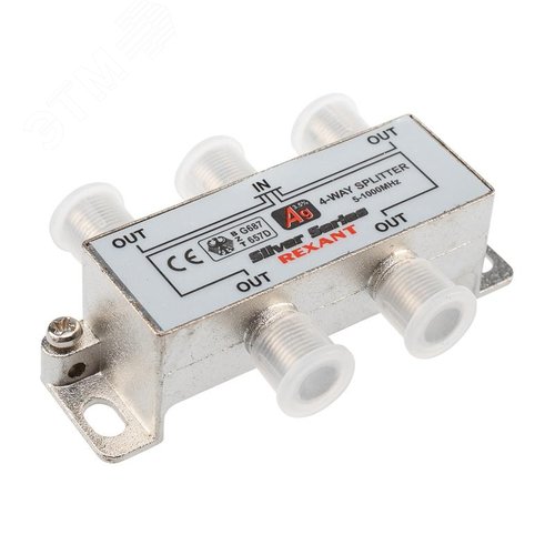 Изображение товара Делитель ТВ х 4 + 5шт. F BOX 5-1000 МГц Silver, (шт)