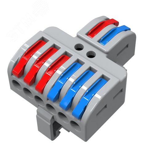 Изображение товара Клемма СМК 2х3D проходная разветвительная 2 полюса на DIN-рейку (0,08-4 мм2) серая (шт)