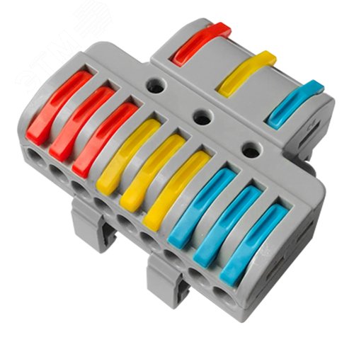 Изображение товара Клемма СМК 3х3D проходная разветвительная 3 полюса на DIN-рейку (0,08-4 мм2) серая (шт)