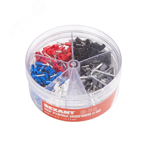 Изображение товара Набор втулочных наконечников НШВИ (0.5 мм2, 0.75 мм2, 1 мм2, 1.5 мм2, 2.5 мм2), в боксе (E-400) (шт)