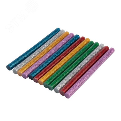 Изображение товара Стержни клеевые диаметр 7 мм, 100 мм, цветные с блестками (упак - 12 шт.) (упак)