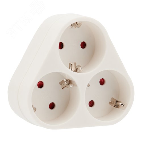 Изображение товара Тройник электрический пирамида 16 А с заземлением белый (шт)