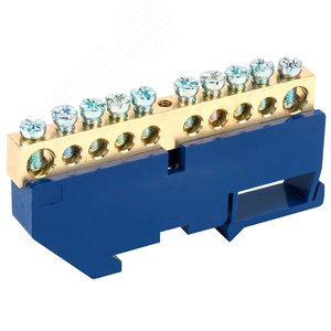 Изображение товара Шина ''N'' нулевая с синим изолятором на DIN-рейку 8х12 мм стойка бол. 10 групп, REXANT (шт)