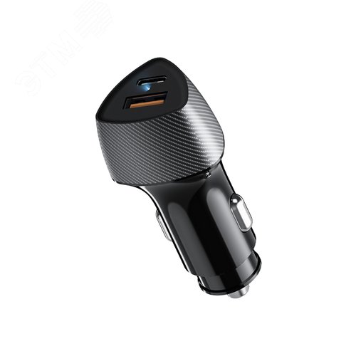 Изображение товара Устройство автомобильное зарядное c двумя портами (USB-A QC 3.0 + USB-C PD) cо световой индикацией, 20Вт, черное (шт)