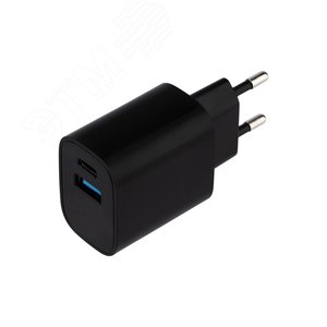 Устройство сетевое зарядное USB + Type-C, 5V, 2.4 A, черное, REXANT