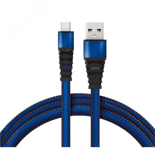 Изображение товара Кабель USB-microUSB 1 м, плоский провод, синяя джинсовая оплетка, 18-1163, (шт)