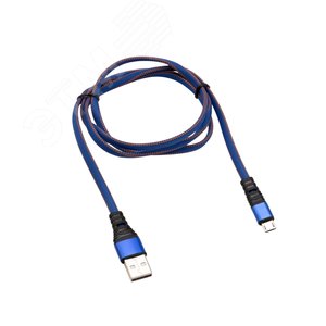 Кабель USB-microUSB 1 м, плоский провод, синяя джинсовая оплетка, 18-1163,
