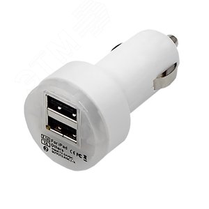 Изображение товара Автозарядка в прикуриватель 2хUSB с индикацией (АЗУ) (1000+2100 mA) белая (шт)