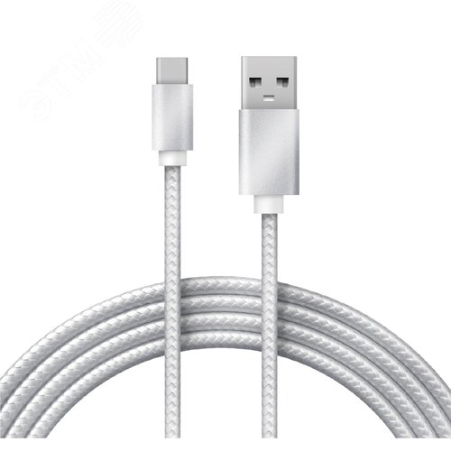 Изображение товара Кабель USB-Type-C, 2,4A, nylon, silver, 1mУстройство зарядное, 18-1884, (шт)