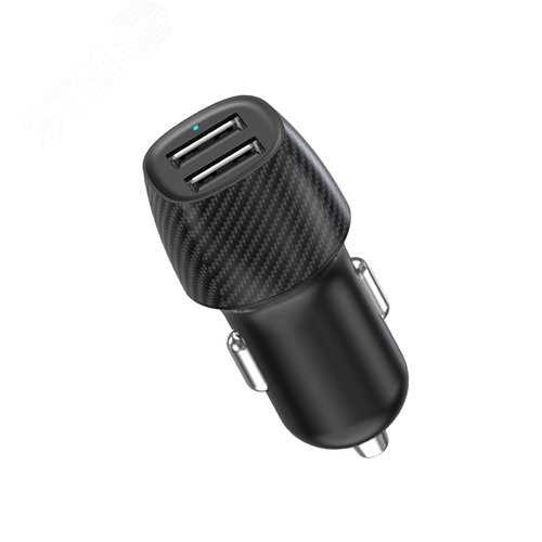Изображение товара Устройство автомобильное зарядное c двумя портами (USB-А + USB-A) со световой индикацией, 12Вт, черное (шт)