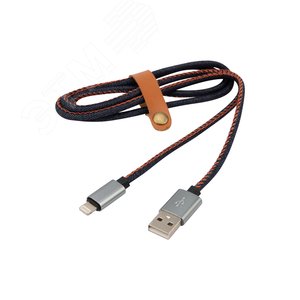 Кабель USB-Lightning для iPhone, 2,4A, nylon, denim, 1mУстройство зарядное, 18-4248,