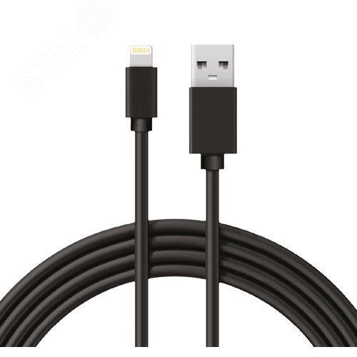 Изображение товара Кабель USB-Lightning 2 А, 1 м, черный ПВХ, 18-7050, (шт)