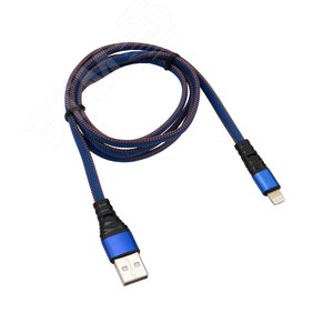 Кабель USB-Lightning 2.4 A, 1 м, синяя нейлоновая оплетка, 18-7053,