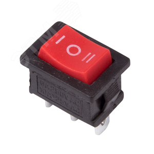 Выключатель клавишный 250V 6А (3с) ON-OFF-ON красный с нейтралью Mini