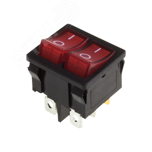 Выключатель клавишный 250V 6А (6с) ON-OFF красный с подсветкой двойной Mini