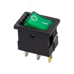 Выключатель клавишный 12V 15А (3с) ON-OFF зеленый с подсветкой Mini