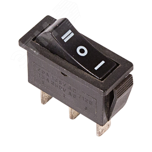 Выключатель клавишный 250V 10А (3с) ON-OFF-ON черный с нейтралью