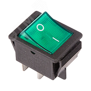 Выключатель клавишный 250V 16А (4с) ON-OFF зеленый с подсветкой, REXANT