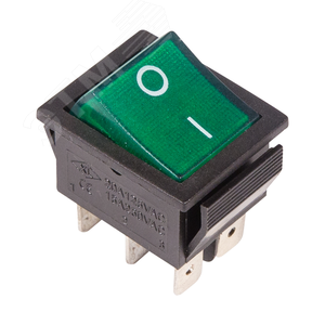 Выключатель клавишный 250V 15А (6с) ON-ON зеленый с подсветкой, REXANT