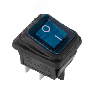 Выключатель клавишный 250V 15А (4с) ON-OFF синий с подсветкой влагозащита