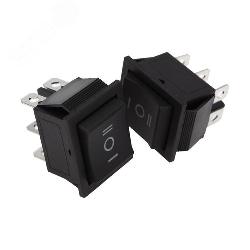 Изображение товара Выключатель клавишный 250V 15А (6c) (ON)-OFF-(ON) черный с нейтралью б/фикс (шт)