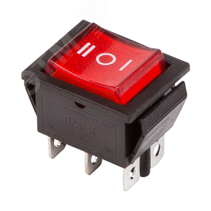 Выключатель клавишный 250V 15А (6с) ON-OFF-ON красный с подсветкой и нейтралью
